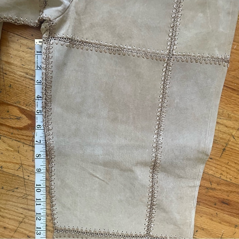 SMH Vintage Tan Leather Crochet Trim Pants Size 10 - Picture 6 of 8